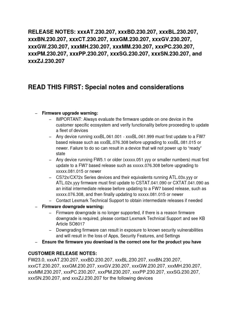 FW23.0.207 Release Notes PDF | PDF | Computer Engineering | System Software