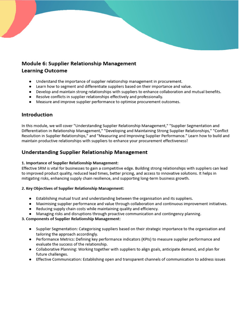 Supplier Relationship Management Insights | PDF | Supply Chain ...