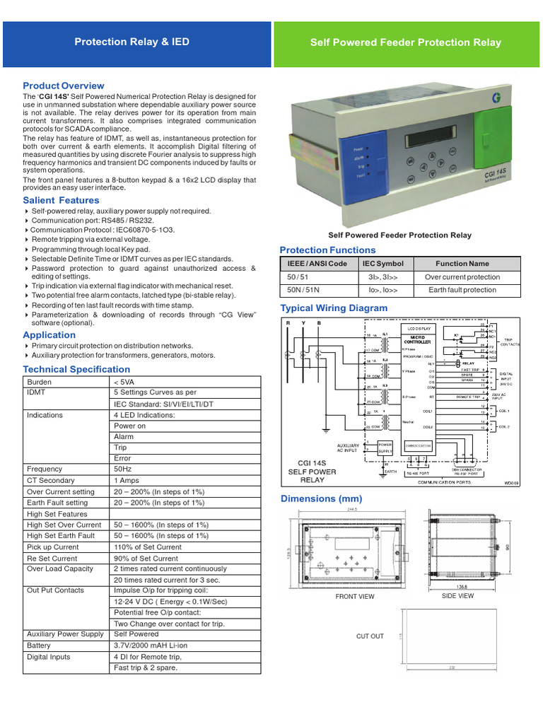 Self Powered Feeder Protection Relay | PDF | Relay | Electrical Engineering