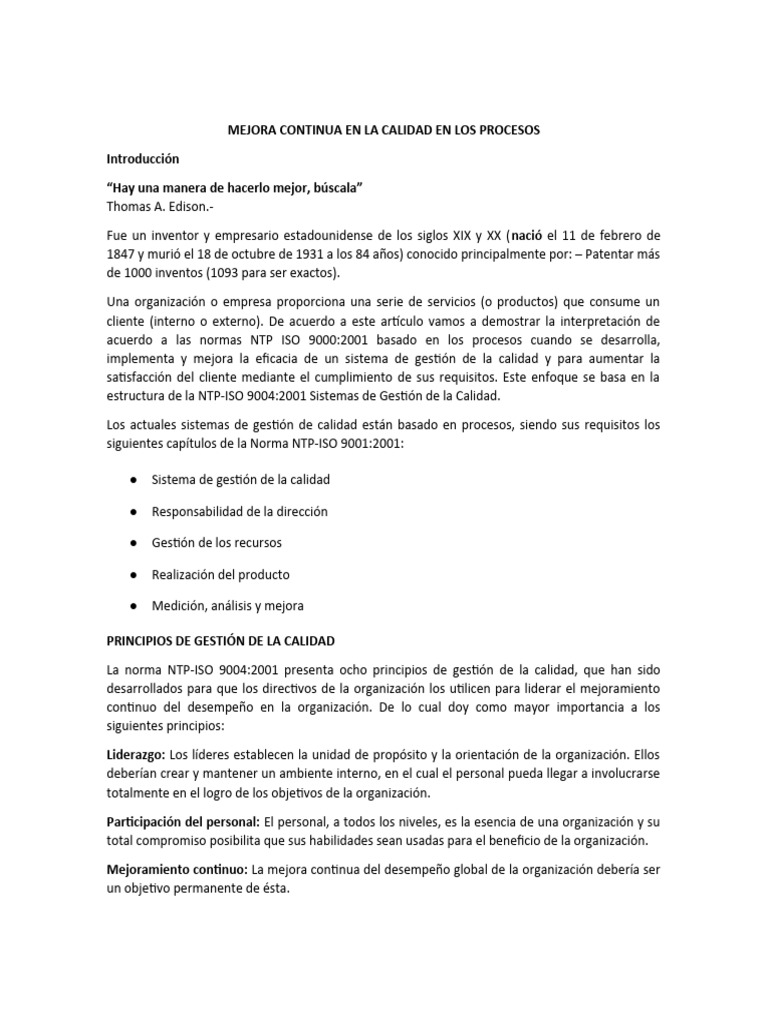 Mejora Continua en Gestión de Calidad | PDF | Gestión de la calidad ...