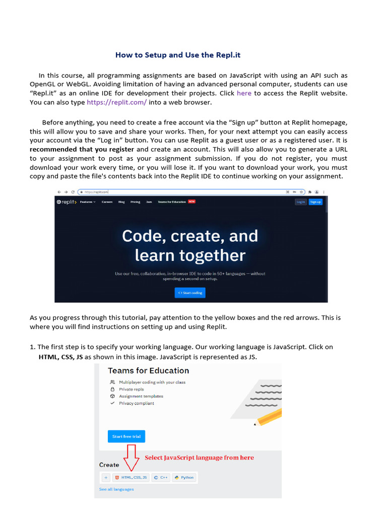 Setting Up Replit for JavaScript | PDF | Java Script | Internet