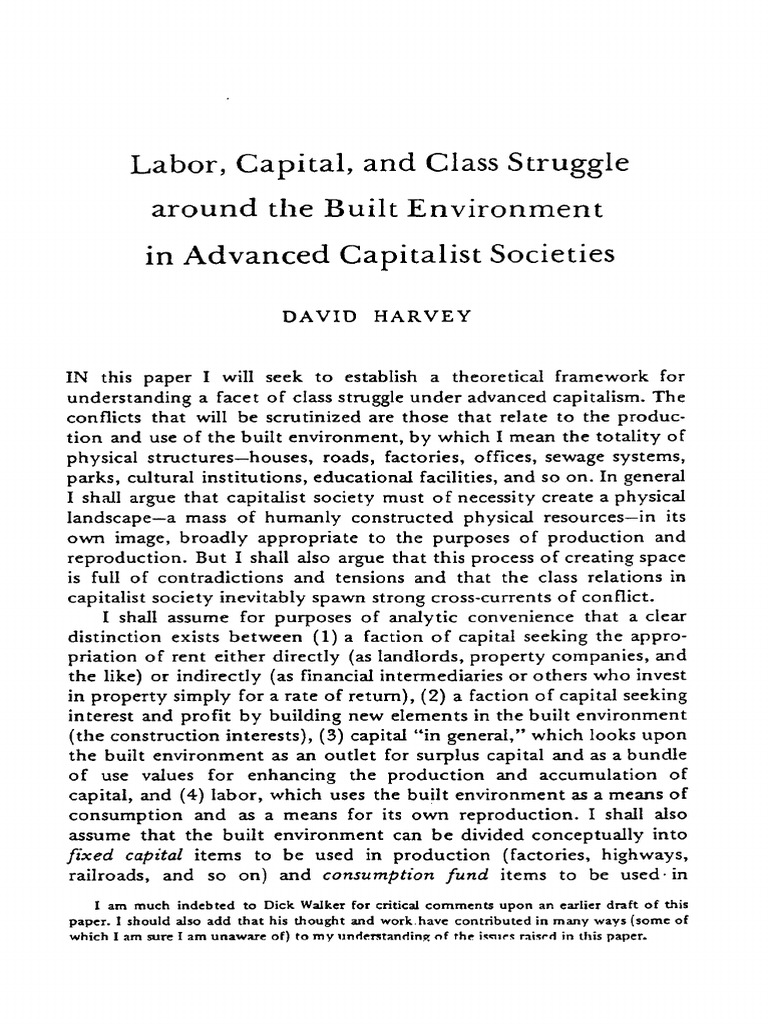 Harvey D Labor Capital and Class Struggle Around The Built Environment ...