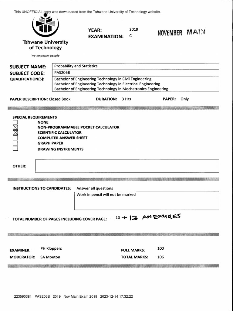 PAS206B Nov 2019 Exam Paper | PDF