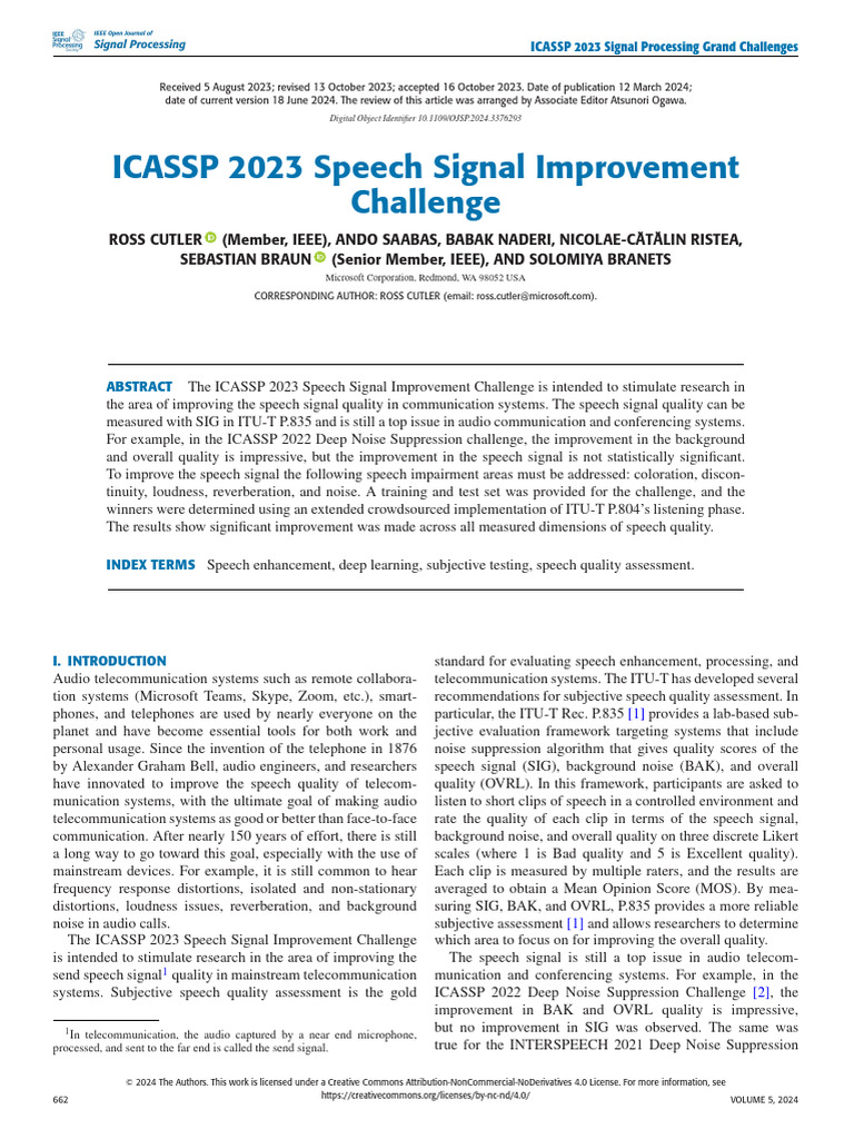 ICASSP 2023 Speech Signal Improvement Challenge | PDF