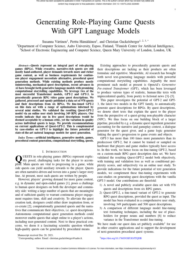 Quest Generation with GPT Models | PDF | Computers