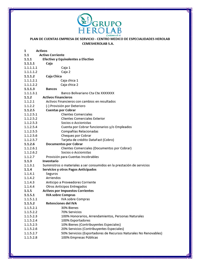 Plan de Cuentas para Empresa de Servicios | PDF | Bancos | Impuestos