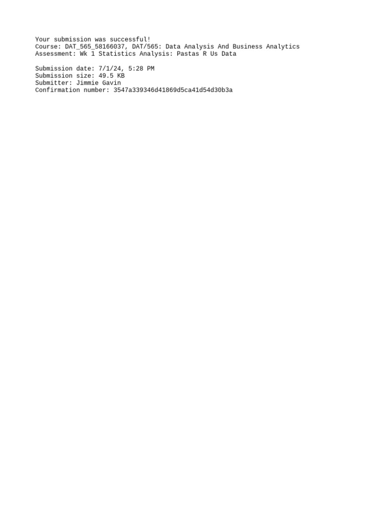 Receipt dat 565 58166037 wk 1 statistics analysis pastas r us data