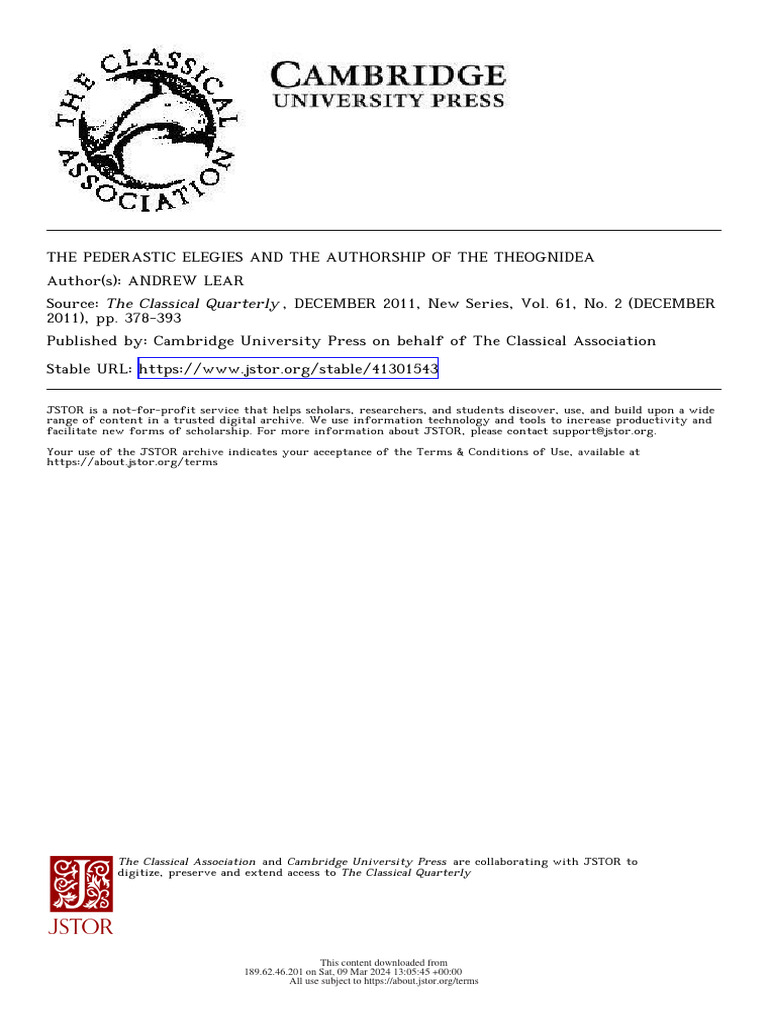 Lear Pederasticelegiesauthorship 2011 | PDF | History