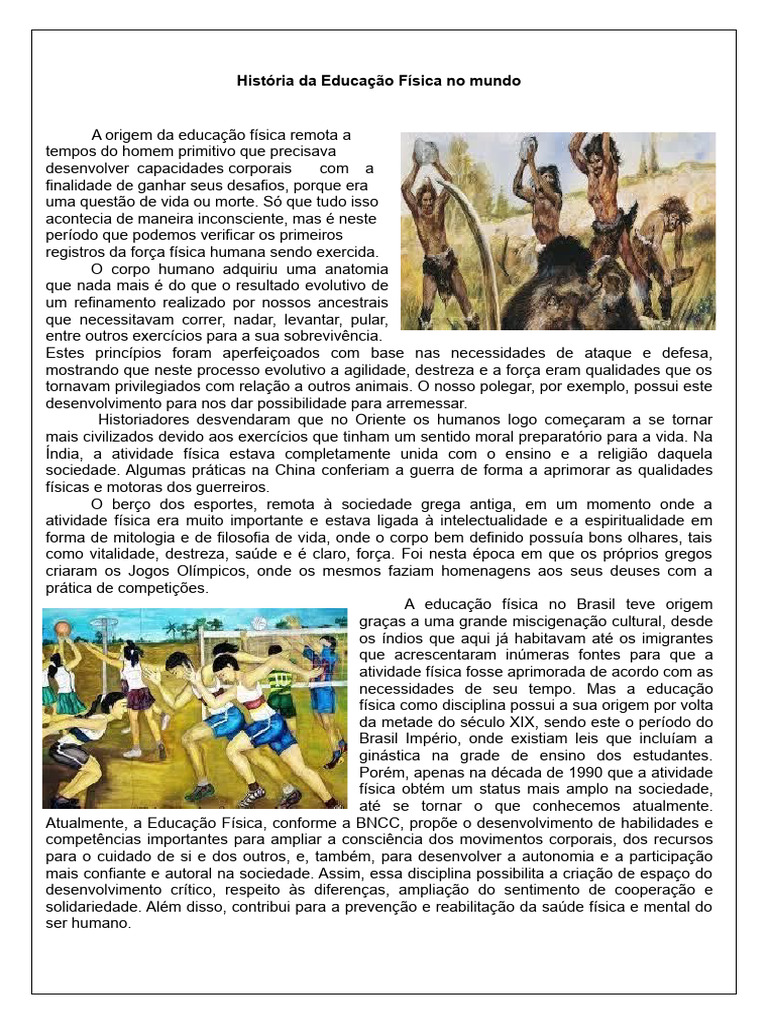 HISTORIA DA ED. FISICA TEXTO 9º A e B | PDF | Física | Humano