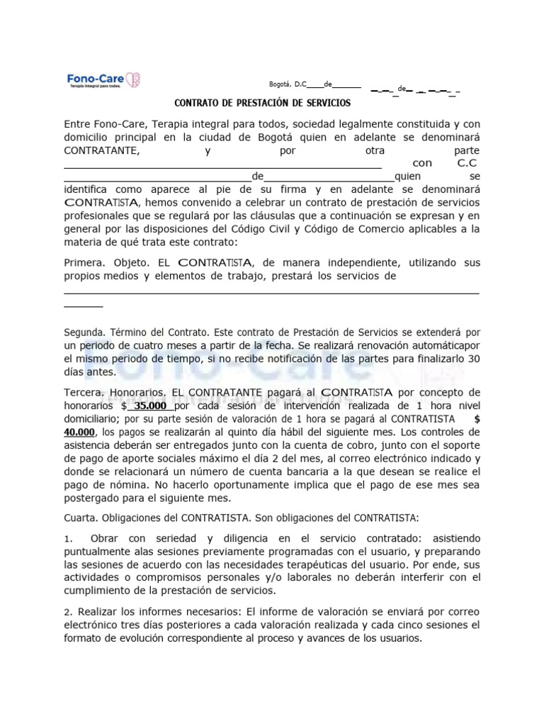 Contrato de Prestación de Servicios Bogotá | PDF | Finanzas y dinero