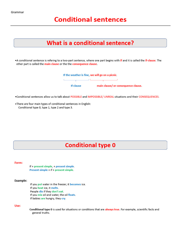 Grammar - Conditional Sentences + Practice | PDF | Linguistics ...