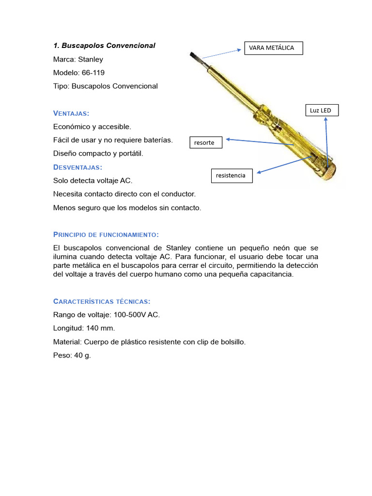 Tipos y Uso de Buscapolos Eléctricos | PDF | Diodo emisor de luz ...