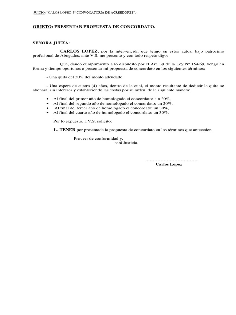 Propuesta de Concordato de Carlos López | PDF