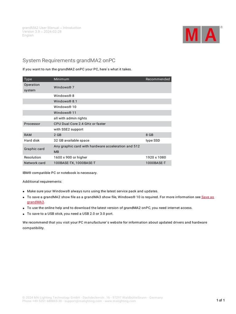 Grandma2 user manual introduction system requirements grandma2 onpc en