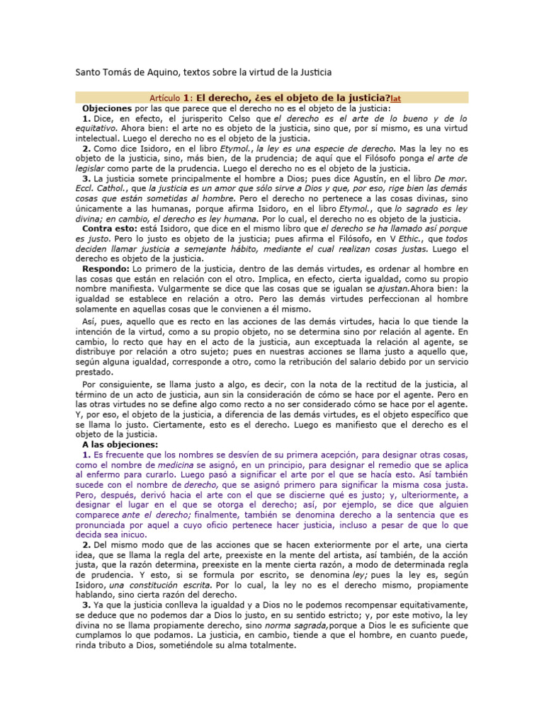 Textos de santo Tomás sobre la virtud de la justicia | PDF | Justicia ...