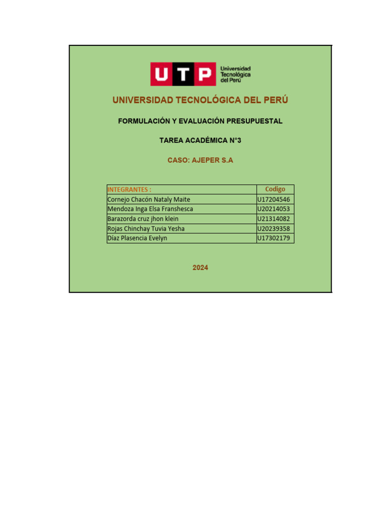 Formulación y Evaluación Presupuestal AJEPER S.A. | PDF | Química