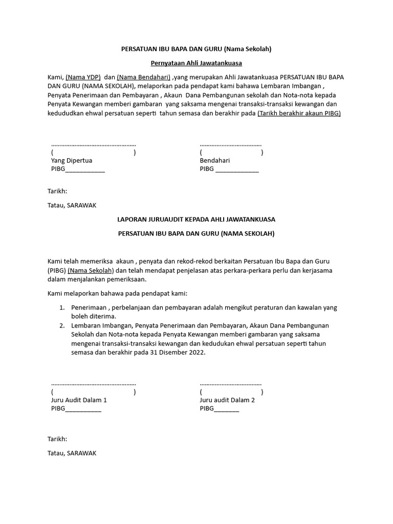 Contoh Pengesahan Laporan Audit Dalam Pibg Pdf