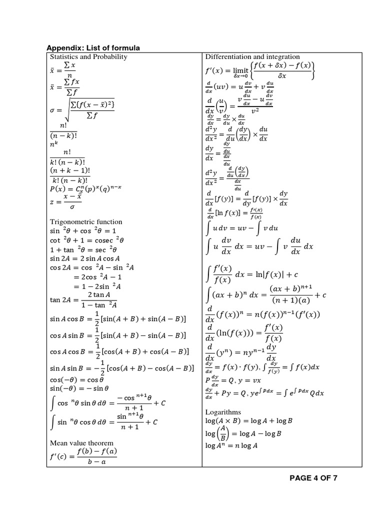 Essential Mathematical Formulae List | PDF | Mathematical Relations ...