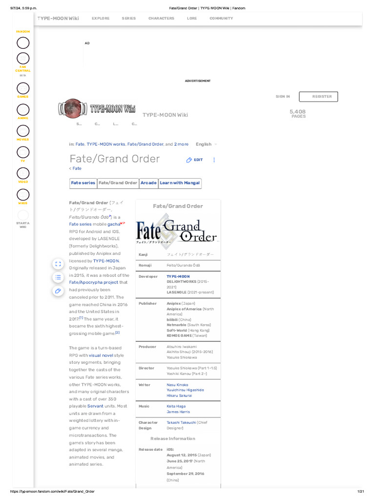 Fate Grand Order Type Moon Wiki Fandom Pdf