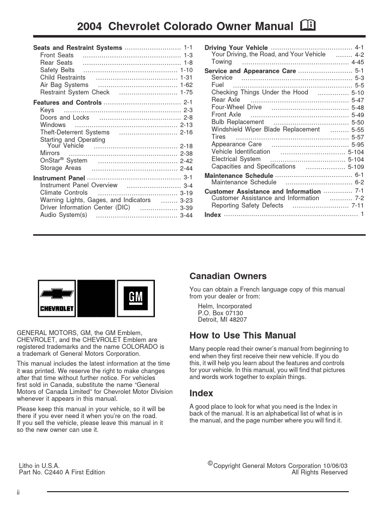 2016 Chevrolet Colorado Owner’s Manual PDF | Manual Directory