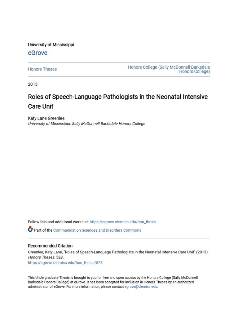 Roles of Speech-Language Pathologists in The Neonatal Intensive C | PDF ...