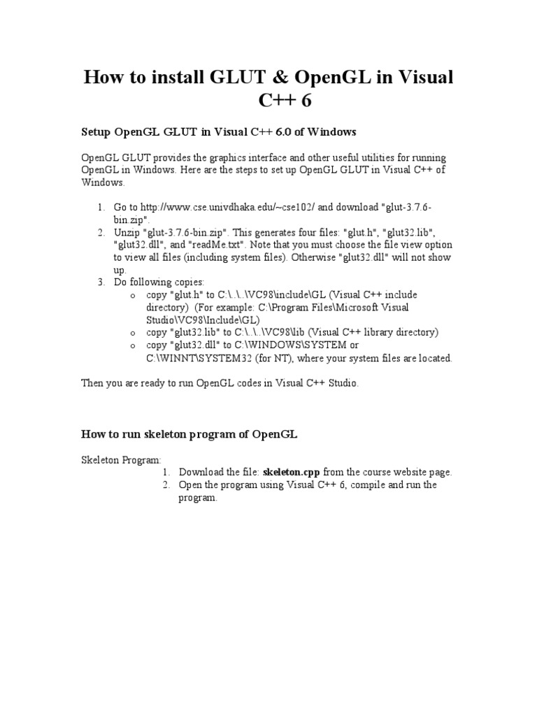 Install GLUT for OpenGL in VC++ 6 | PDF