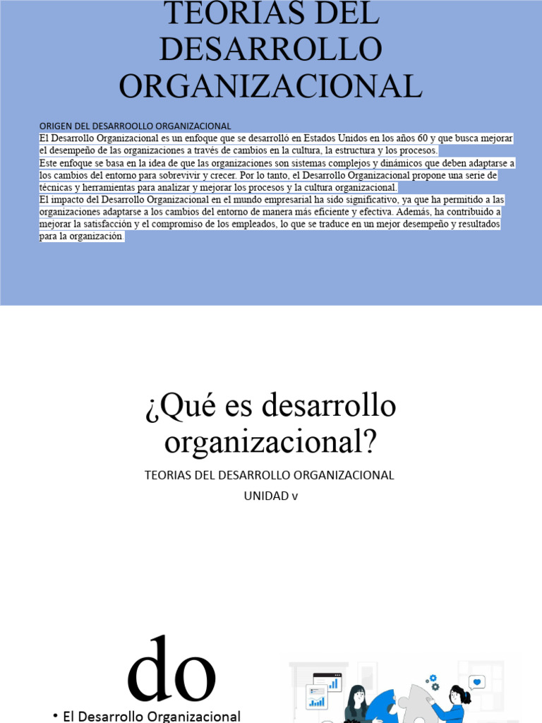 Teorias Del Desarrollo Organizacional | PDF | Planificación | Evaluación