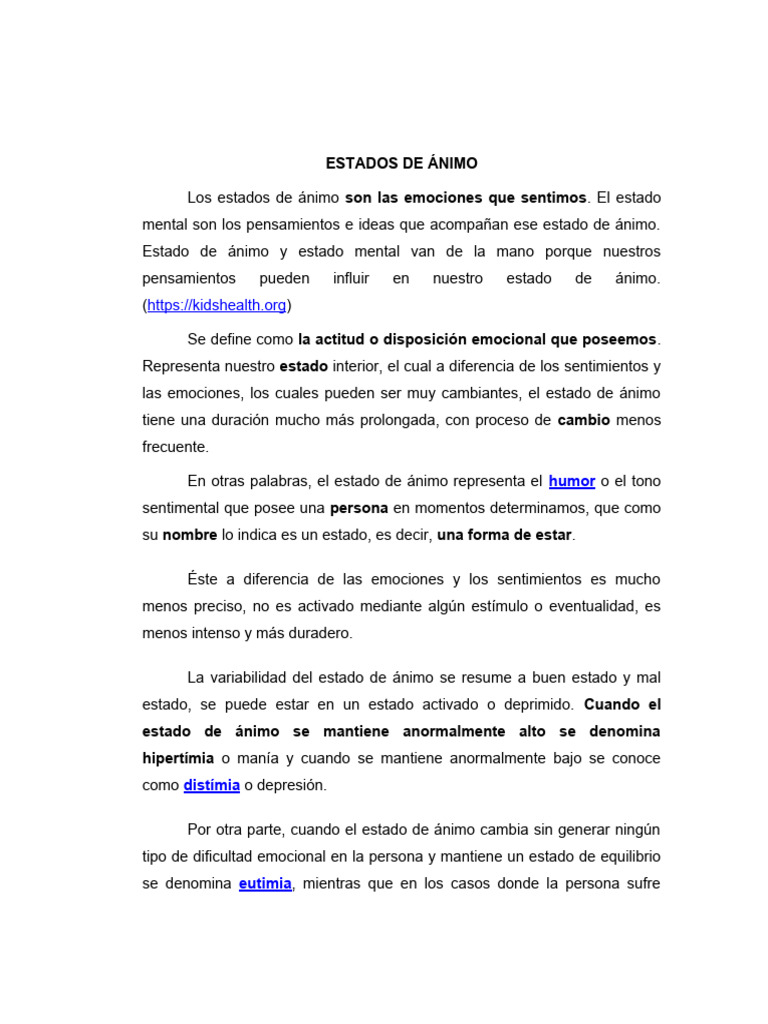 Tipos y Definición de Estados de Ánimo | PDF | Estado de ánimo ...