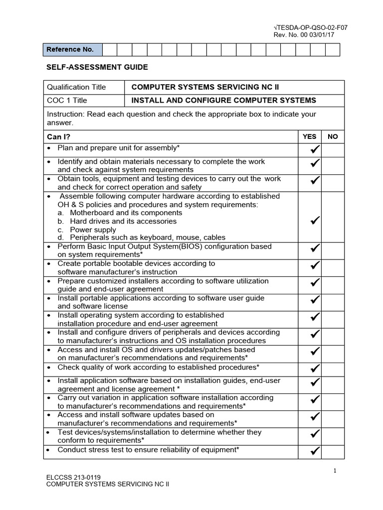 Computer Systems Servicing Self-Assessment Guide | PDF | Installation ...