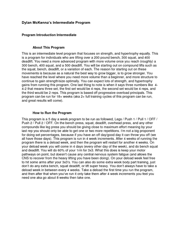 Dylan McKenna's Intermediate Training Program | PDF | Strength Training ...
