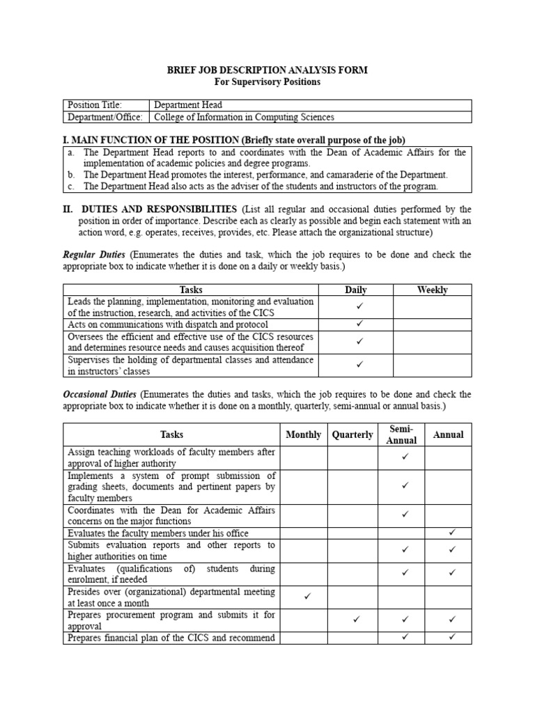 Department Head Job Description CICS | PDF | Programmer | Computer ...