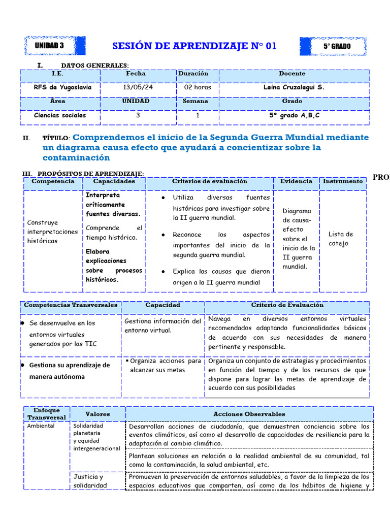 UNIDAD 3 - SESIÓN 1 - CC - SS 5to | PDF | Alemania nazi | Aprendizaje