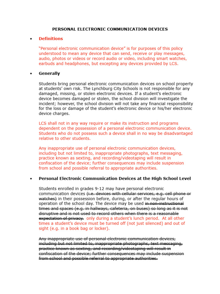 LCS DPRC Policy Cell Phones | PDF | Text Messaging | Communication