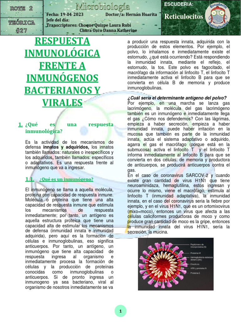 Respuesta Inmunológica Frente A Inmunógenos Bacterianos Y Virales | PDF ...