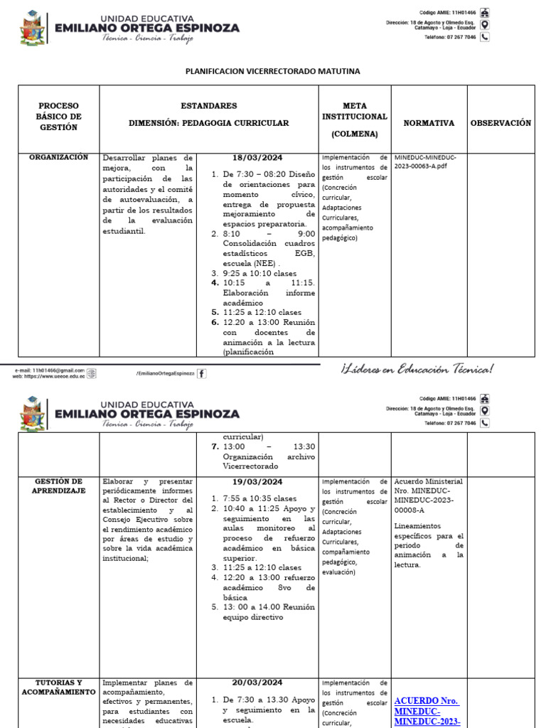 Planificacion Vicerrectorado Matutina | PDF | Evaluación | Plan de estudios
