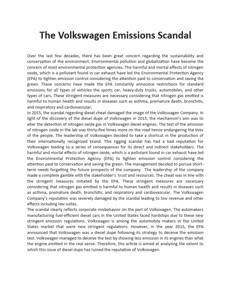 Volkswagen Emissions Scandal Analysis | PDF | Exhaust Gas | Air Pollution