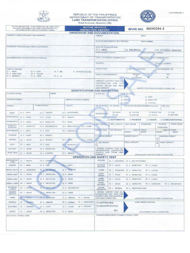 MVIR Form | PDF | Vehicles | Motor Vehicle