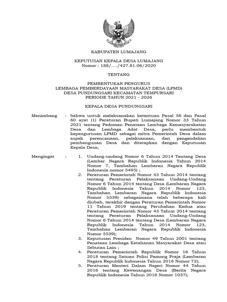 Pembentukan LPMD Desa Pundungsari 2021-2026 | PDF | Griya & Taman