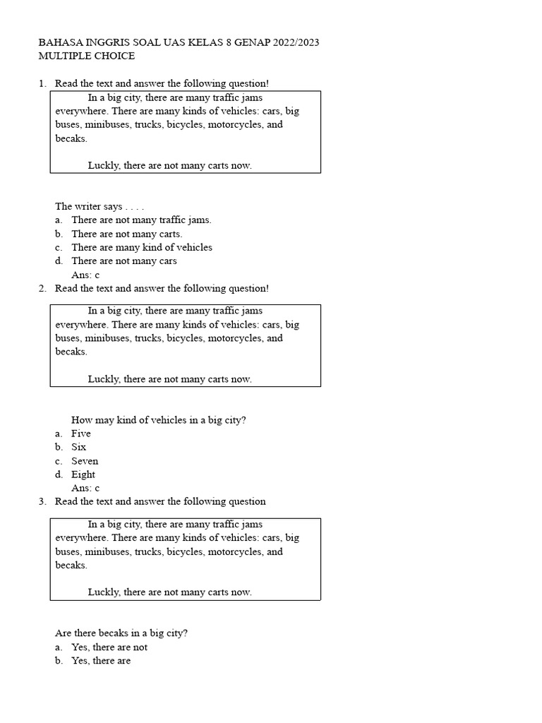 Uas Bahasa Inggris Kelas 8 Semester 2 Pdf Elephant