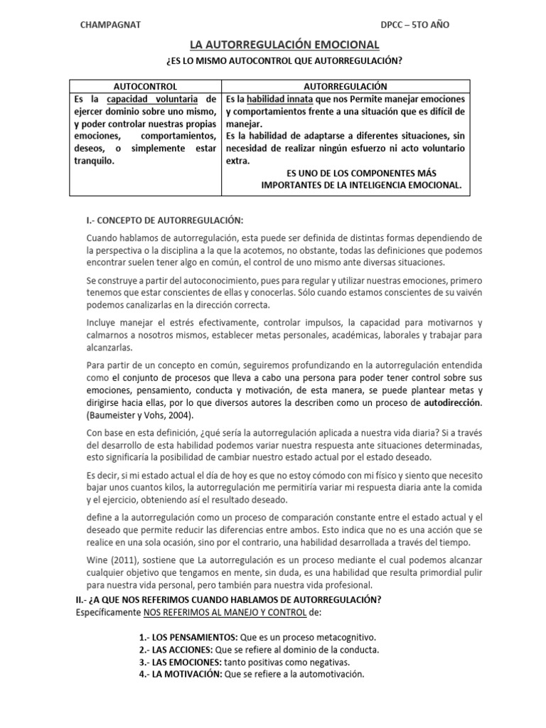 Autorregulación Emocional y Autocontrol | PDF | Las emociones ...