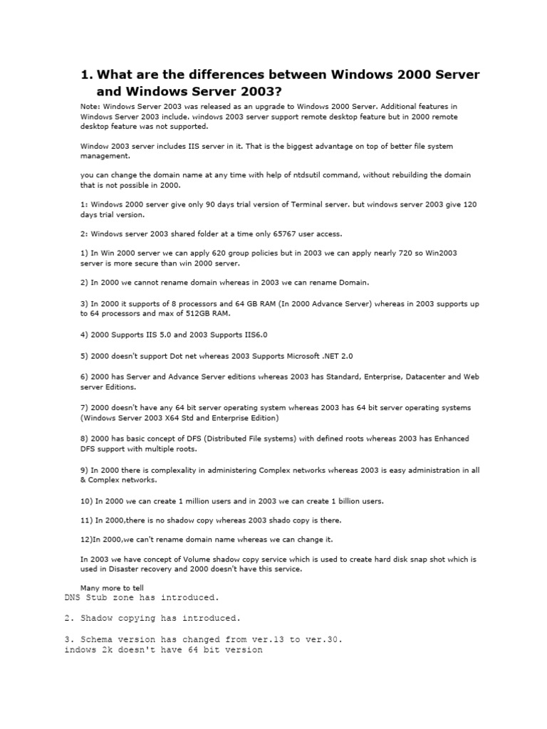 Windows Server 2003 vs. 2000 Overview | PDF | Windows Server 2003 | Backup