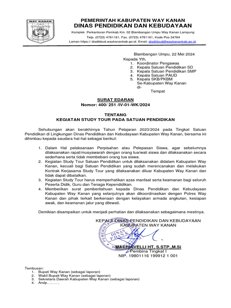 Edaran Study Tour Satuan Pendidikan 2024 | PDF