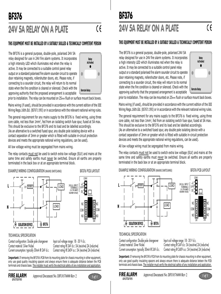 BF376 Relay for Fire Alarm Systems | PDF | Mains Electricity ...