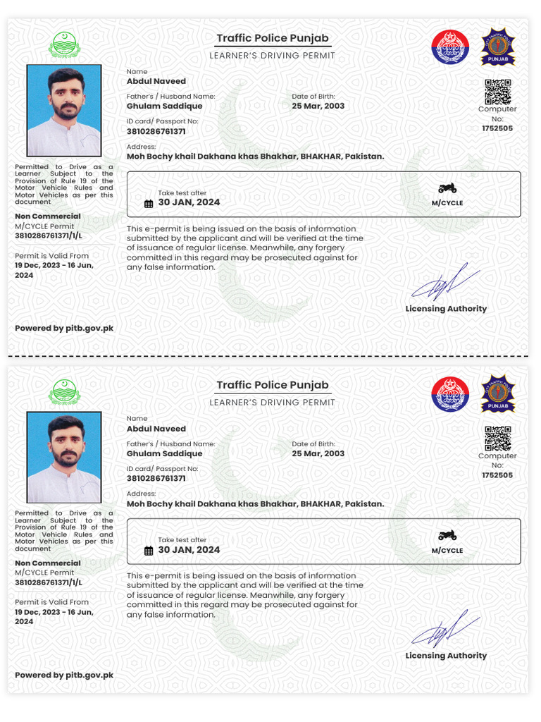 Learner's Motorcycle Permit Details | PDF | Identity Document ...