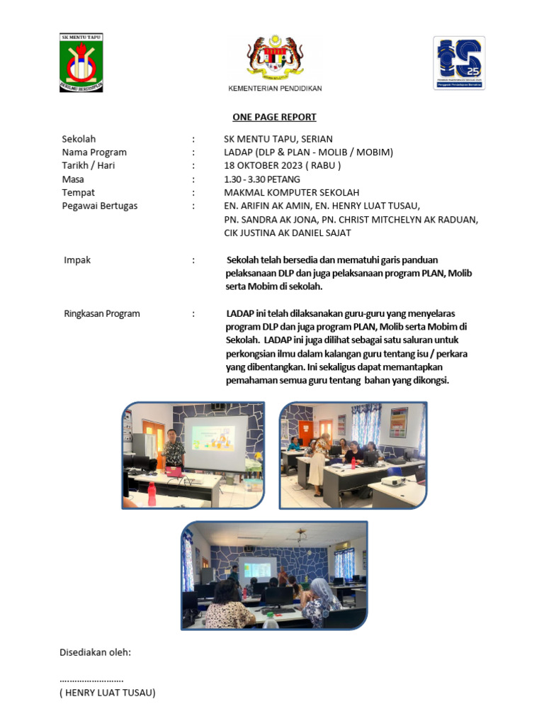 Contoh one page report pdf