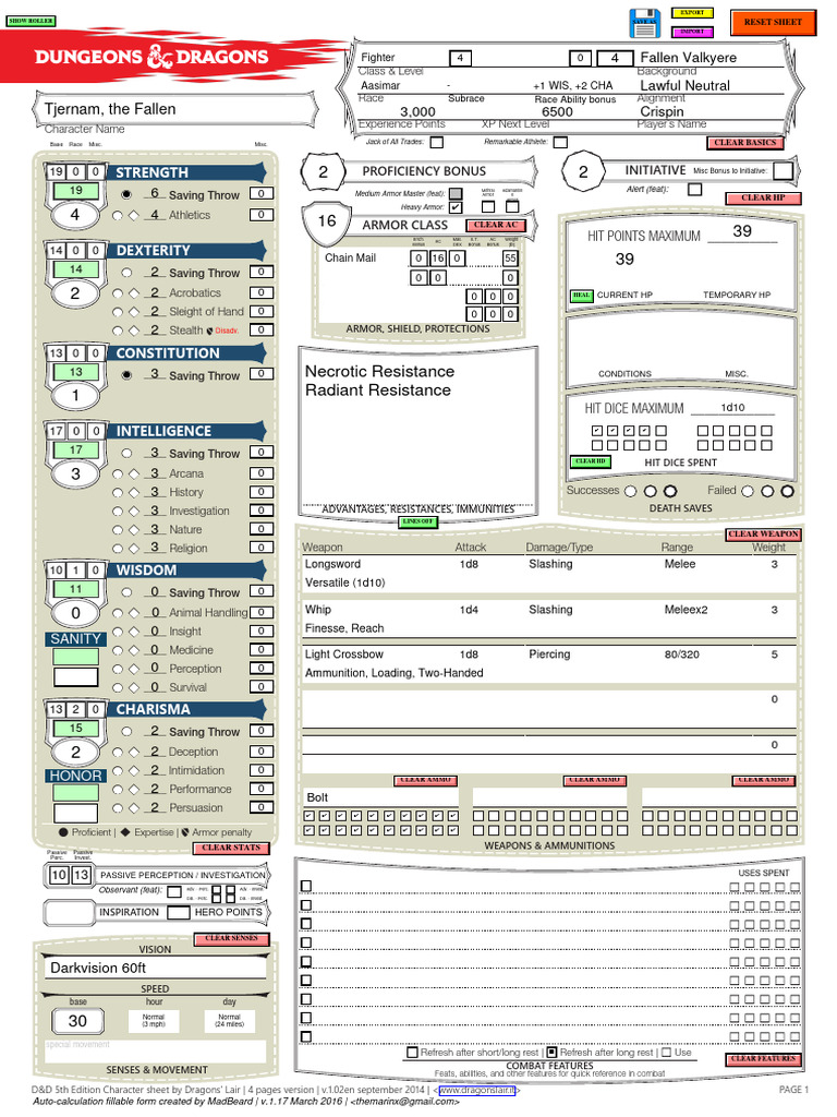 D&D 5E Character Sheet Template | PDF