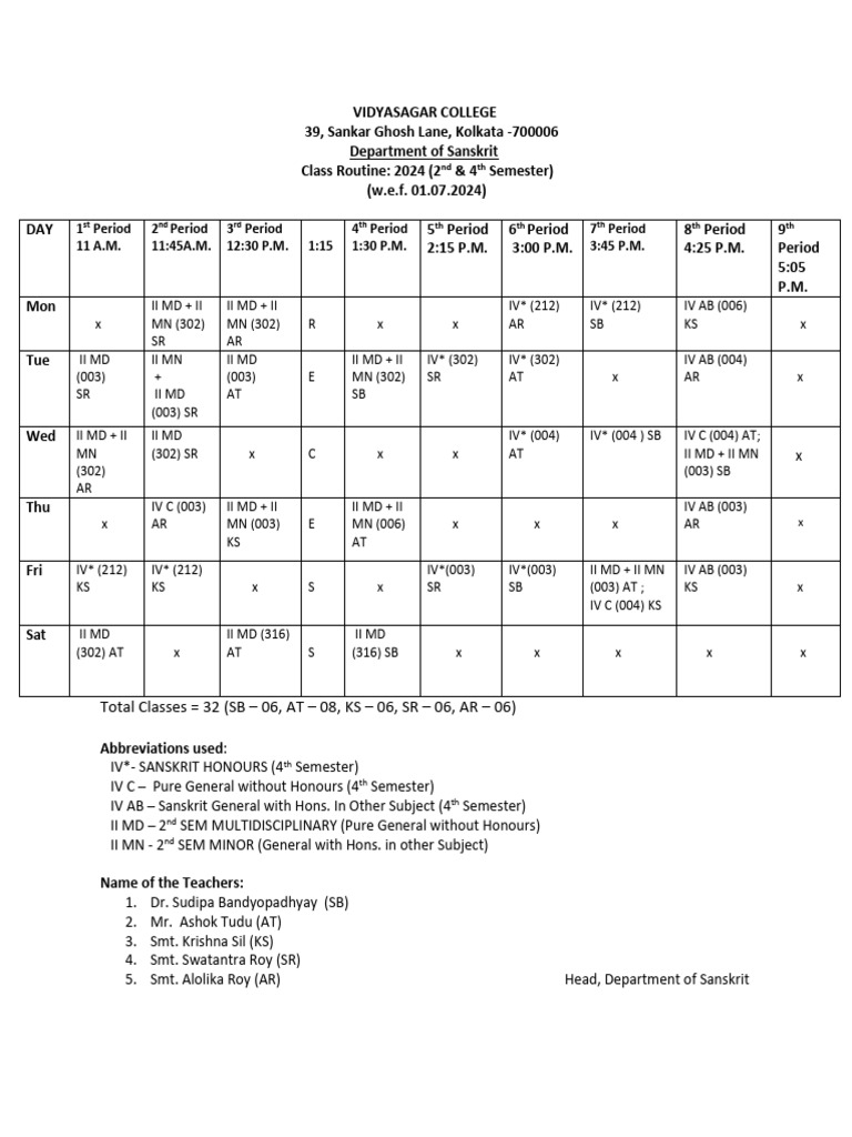 Class Routine - 2024..2nd Sem(CCF) & 4th Sem(CBCS) | PDF