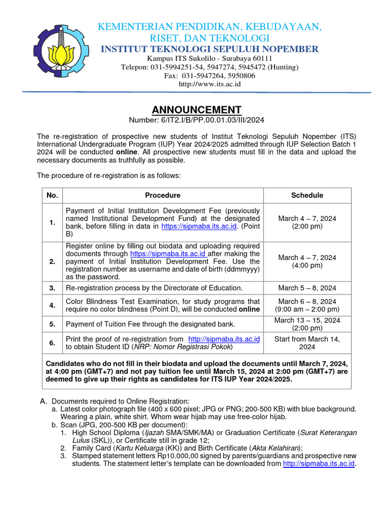 2024 Annoucement IUP Batch 1 | PDF