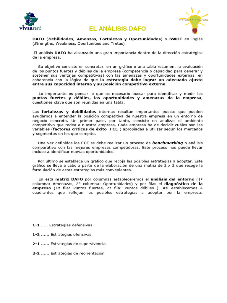 Análisis DAFO: Estrategias Empresariales | PDF | Análisis FODA | Business