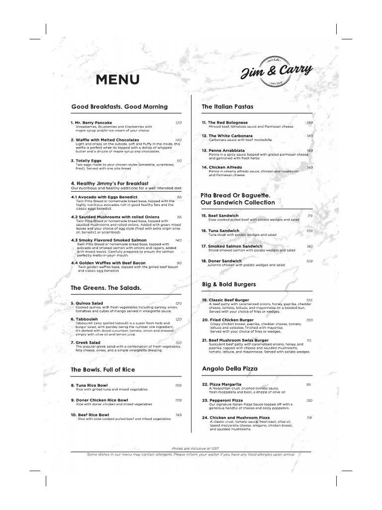 Dinner Menu Print Size